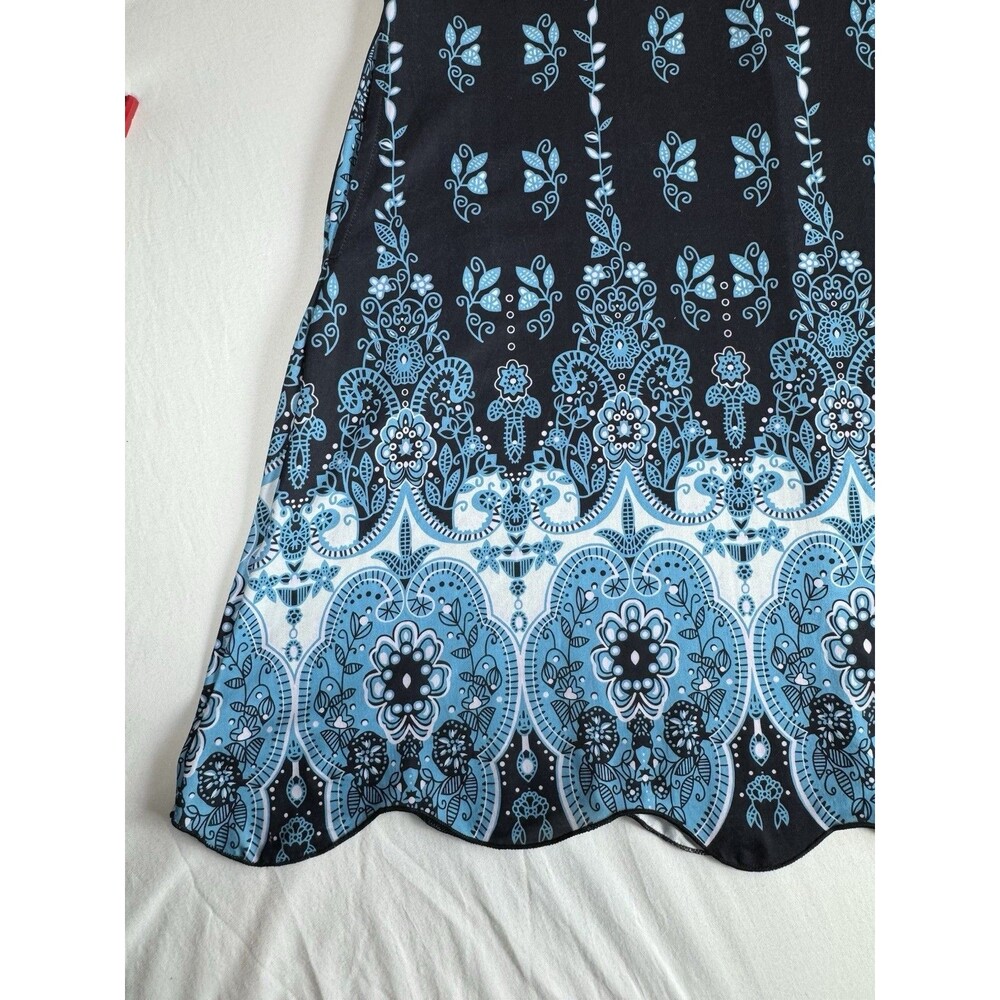 R&B Collection Border Print Shift Dress Size 1X Black Blue Paisley Boho Knit - Picture 5 of 10